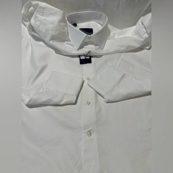 David Donahue White Dress Shirt. 34/35 Sleeves. 17.5 Neck. Trim Fit. - Picture 7 of 12